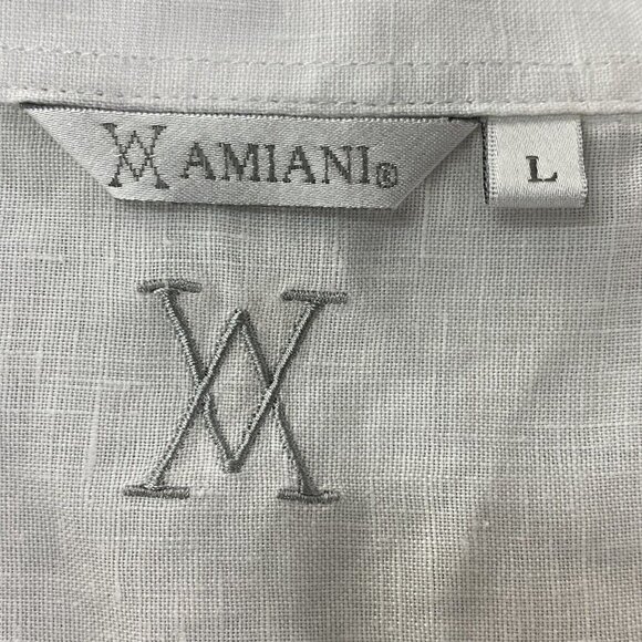 AMIANI 100% Linen Shirt Short Sleeve Button Front Collard White L 77-32 - Picture 7 of 9